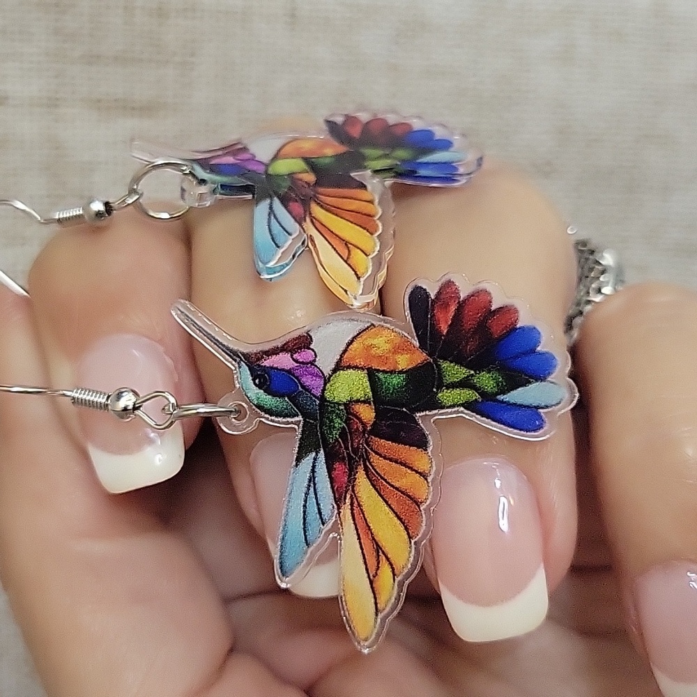 Hummingbird Stained Glass Mosaic Earrings
